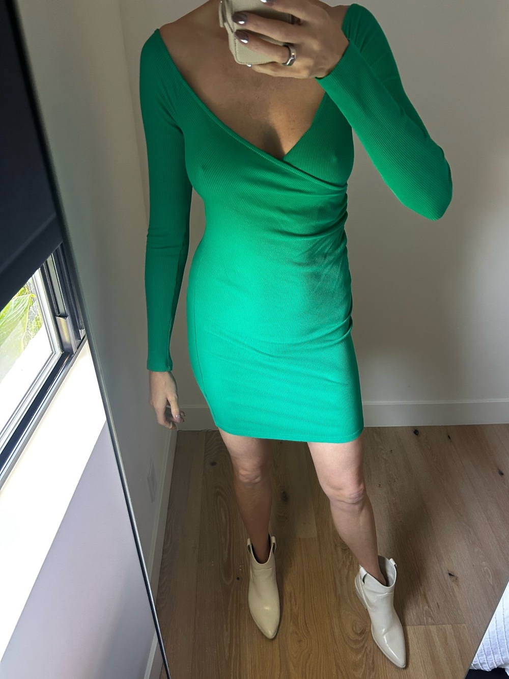 Bayse Green Draped Mini Dress